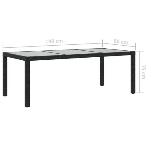 Havebord 190x90x75 cm hærdet glas og polyrattan sort