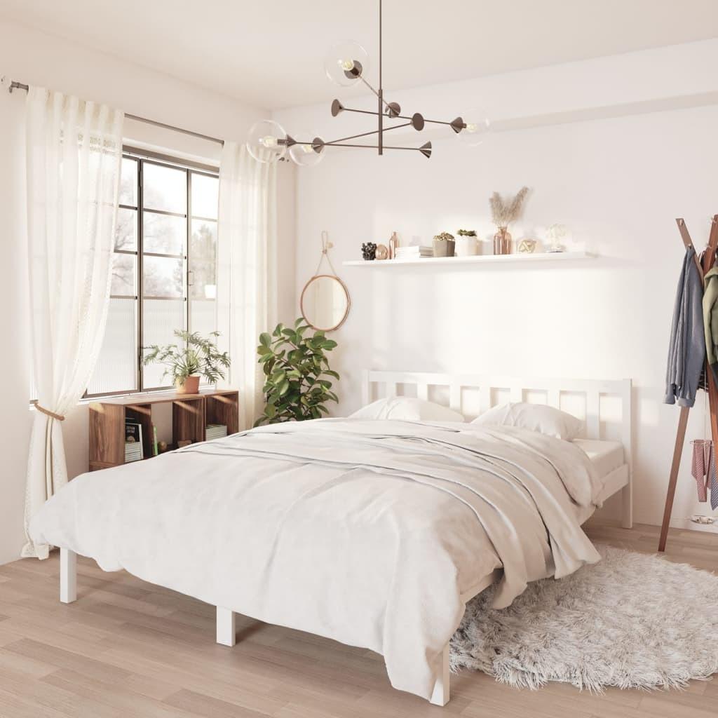 Sengestel 135x190 cm Double massivt fyrretræ hvid