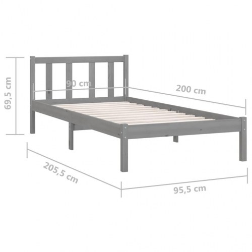 Sengestel 90x200 cm massivt fyrretræ grå