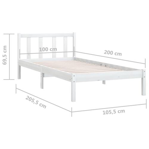 Sengestel 100x200 cm massivt fyrretræ hvid