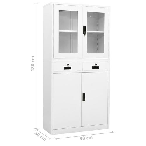 Kontorskab 90x40x180 cm stål og hærdet glas hvid