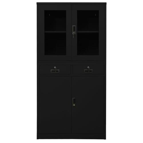 Kontorskab 90x40x180 cm stål og hærdet glas sort