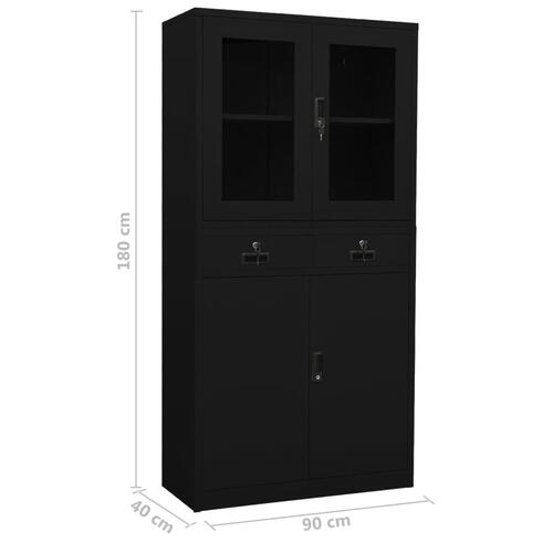 Kontorskab 90x40x180 cm stål og hærdet glas sort