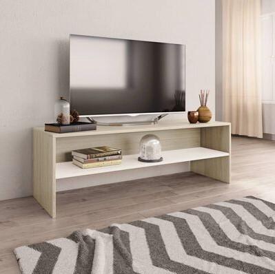 Tv-bord 120x40x40 cm konstrueret træ hvid og egetræsfarvet