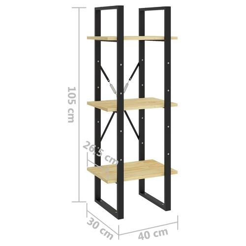 Bogreol 40x30x105 cm 3 hylder massivt fyrretræ