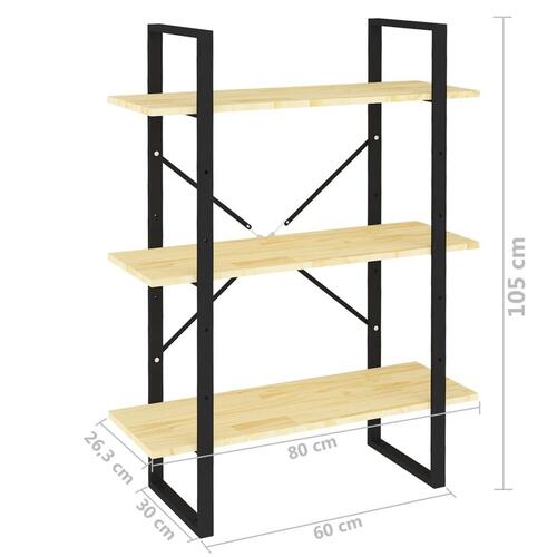 Bogreol 80x30x105 cm 3 hylder massivt fyrretræ