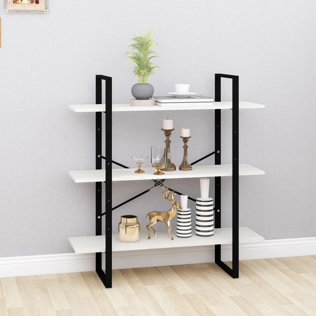 Bogreol med 3 hylder 100x30x105 cm massivt fyrretræ hvid