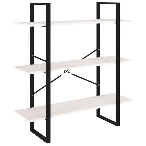Bogreol med 3 hylder 100x30x105 cm massivt fyrretræ hvid