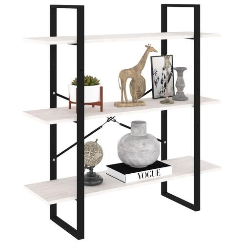 Bogreol med 3 hylder 100x30x105 cm massivt fyrretræ hvid