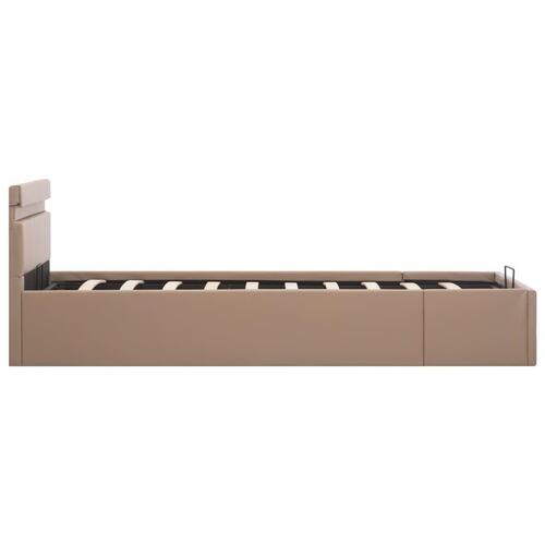 Hydraulisk opbevaringsseng LED 90x200 cm kunstlæder cappuccino