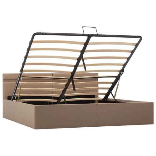 Hydraulisk opbevaringsseng LED 160x200 cm kunstlæder cappuccino