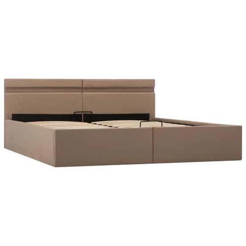 Hydraulisk opbevaringsseng LED 180x200 cm kunstlæder cappuccino