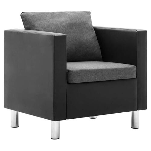 Sofasæt i 3 dele kunstlæder sort og lysegrå