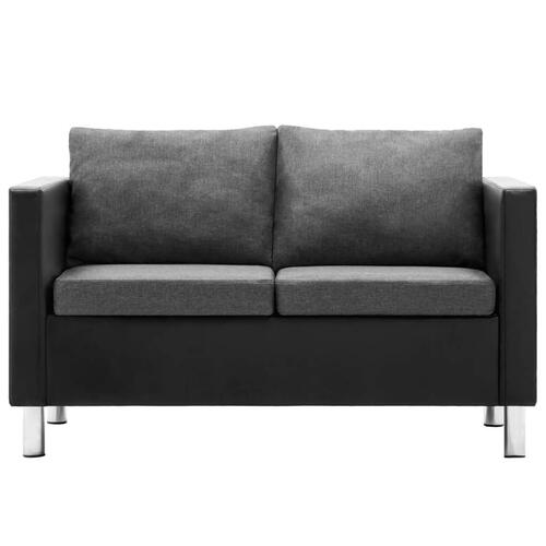 Sofasæt i 3 dele kunstlæder sort og lysegrå