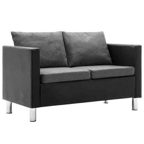 Sofasæt i 3 dele kunstlæder sort og lysegrå