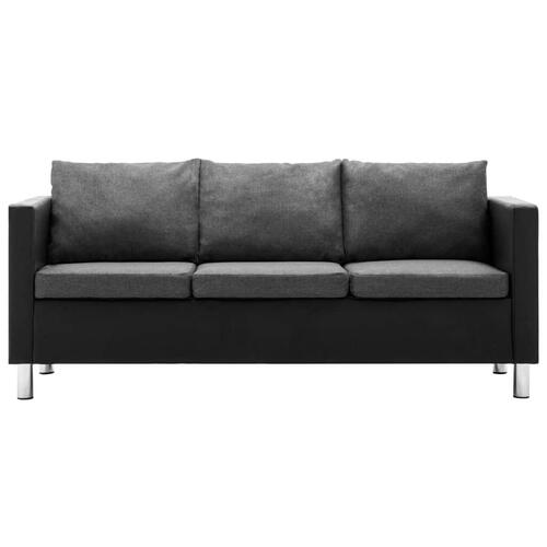 Sofasæt i 3 dele kunstlæder sort og lysegrå