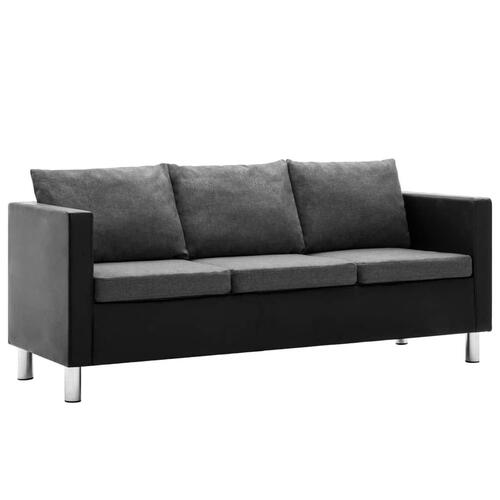Sofasæt i 3 dele kunstlæder sort og lysegrå