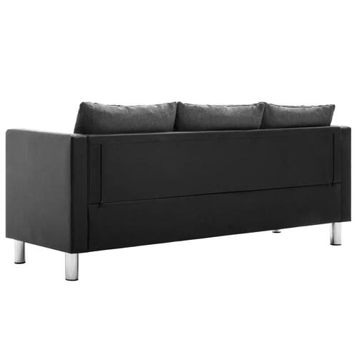Sofasæt i 3 dele kunstlæder sort og lysegrå