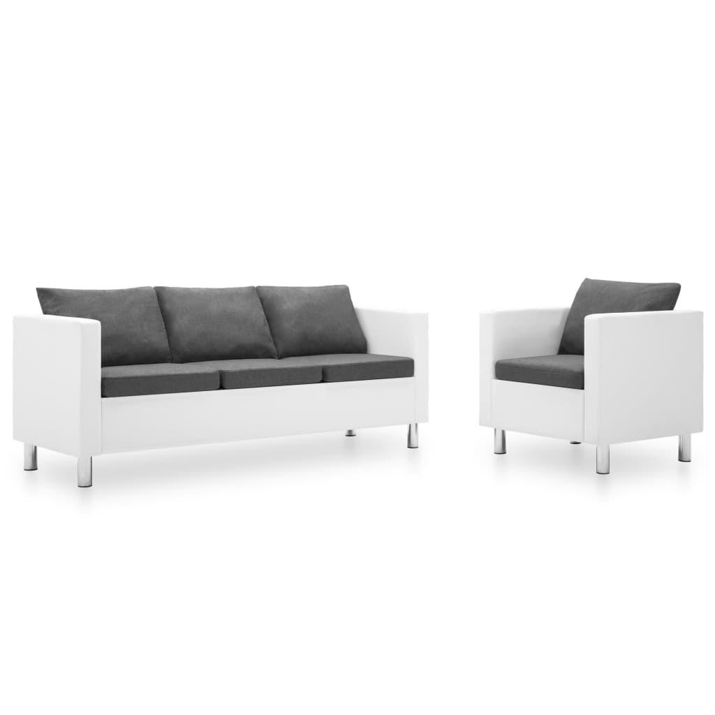 Sofasæt i 2 dele kunstlæder hvid og lysegrå