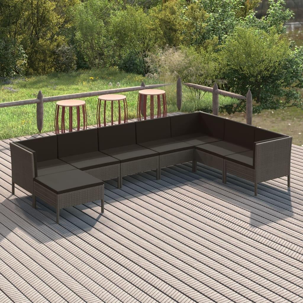 Loungesæt til haven 8 dele med hynder polyrattan grå