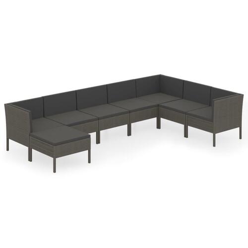 Loungesæt til haven 8 dele med hynder polyrattan grå