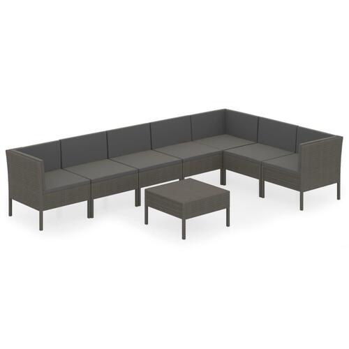 Loungesæt til haven 8 dele med hynder polyrattan grå