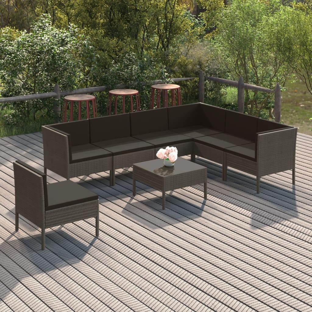 Loungesæt til haven 8 dele med hynder polyrattan grå