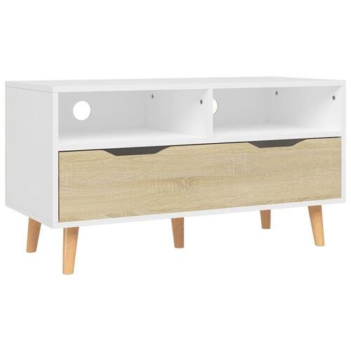 Tv-bord 90x40x48,5 cm konstrueret træ hvid og sonoma-eg