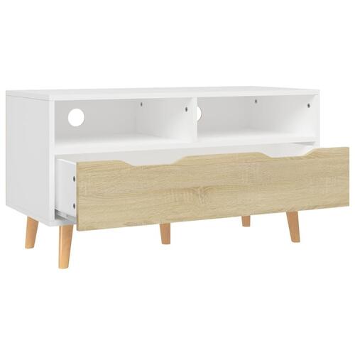 Tv-bord 90x40x48,5 cm konstrueret træ hvid og sonoma-eg