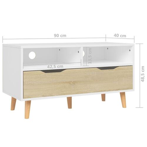 Tv-bord 90x40x48,5 cm konstrueret træ hvid og sonoma-eg