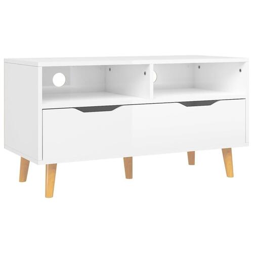 Tv-bord 90x40x48,5 cm konstrueret træ hvid højglans