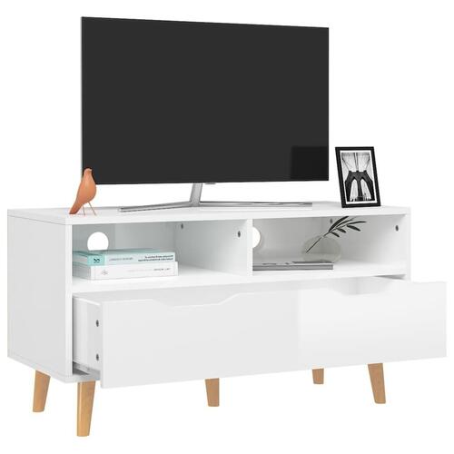Tv-bord 90x40x48,5 cm konstrueret træ hvid højglans