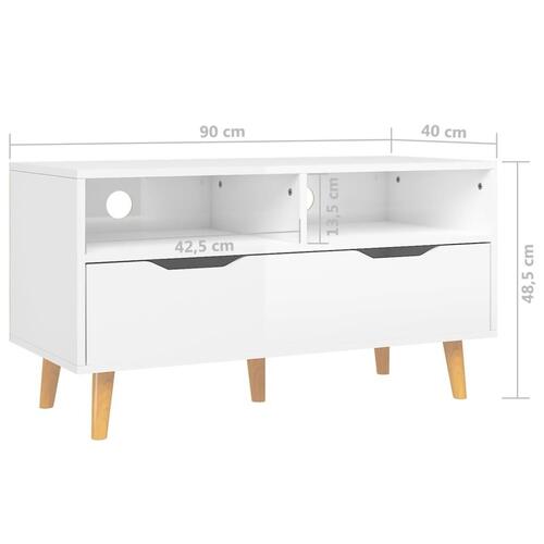 Tv-bord 90x40x48,5 cm konstrueret træ hvid højglans