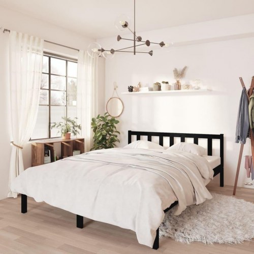 Sengestel 140x200 cm massivt fyrretræ sort