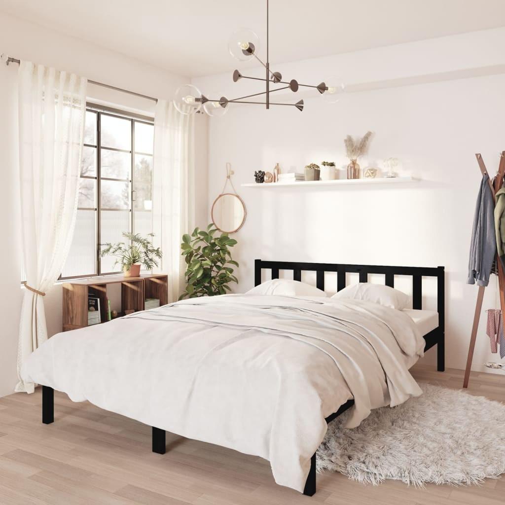 Sengestel 140x200 cm massivt fyrretræ sort