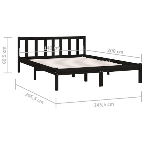 Sengestel 140x200 cm massivt fyrretræ sort