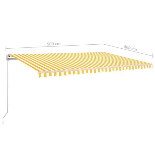 Markise m. LED + vindsensor 500x300 cm automatisk gul og hvid