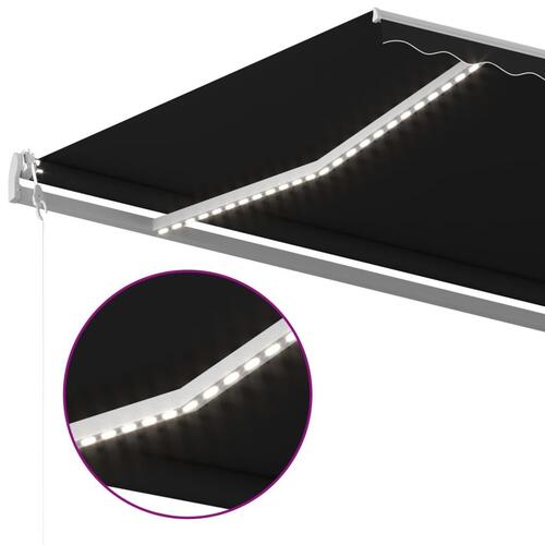 Markise m. LED + vindsensor 500x300 cm automatisk antracitgrå