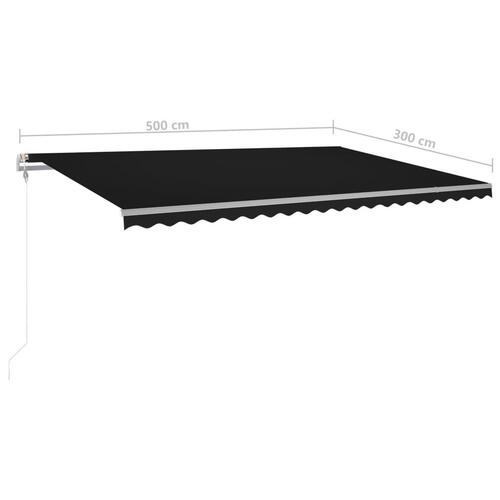 Markise m. LED + vindsensor 500x300 cm automatisk antracitgrå
