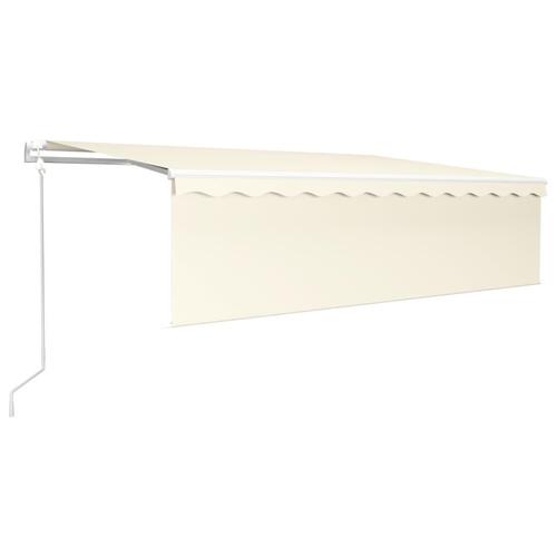 Markise m. gardin+LED+vindsensor 5x3 m automatisk cremefarvet