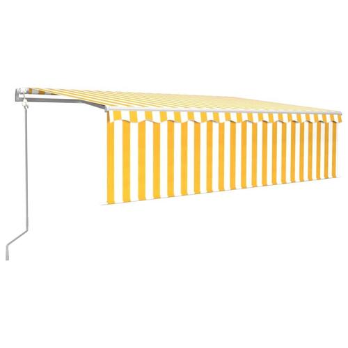 Markise m. gardin+LED+vindsensor 5x3 m automatisk gul og hvid