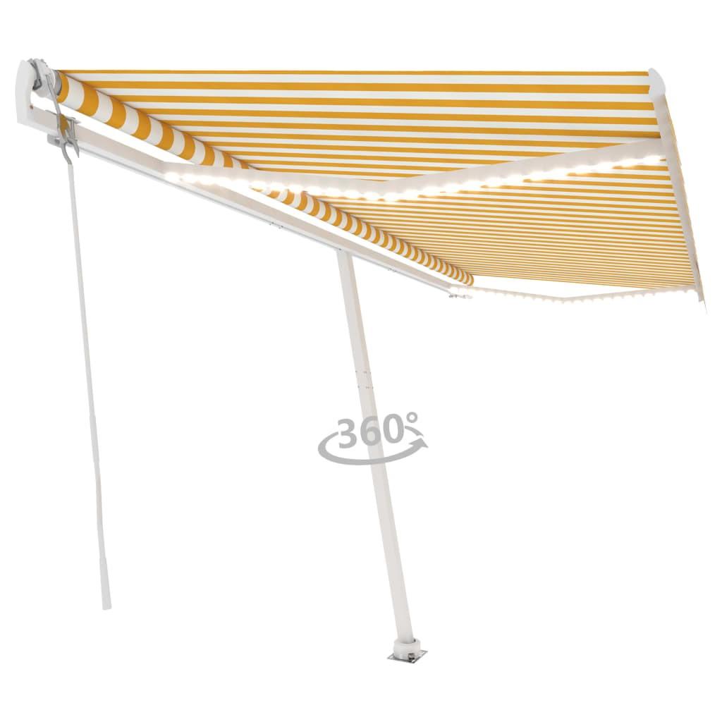 Markise m. LED+vindsensor 500x300 cm automatisk gul og hvid