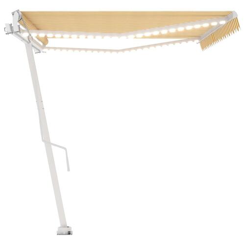Markise m. LED+vindsensor 500x300 cm automatisk gul og hvid