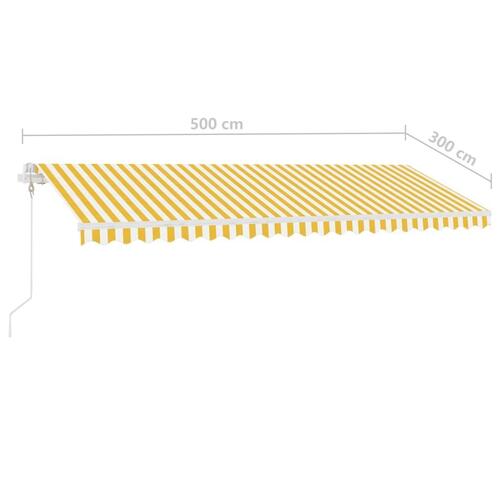 Markise m. LED+vindsensor 500x300 cm automatisk gul og hvid