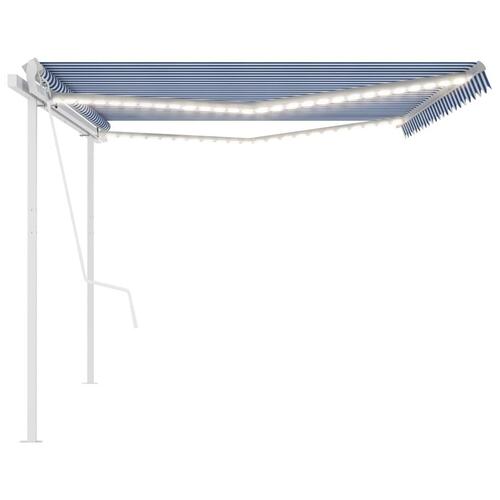 Markise m. LED-lys + vindsensor 5x3 m automatisk blå og hvid