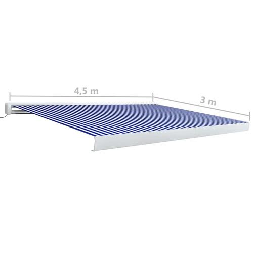 Kassettemarkise m. motor 450x300 cm blå og hvid