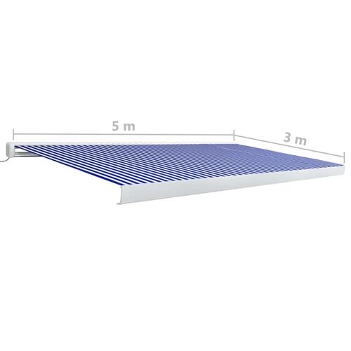 Kassettemarkise m. motor 500x300 cm blå og hvid