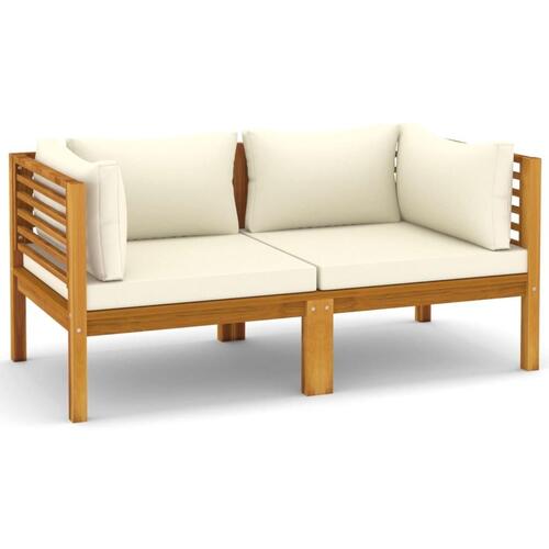 2-personers havesofa med cremefarvede hynder massivt akacietræ