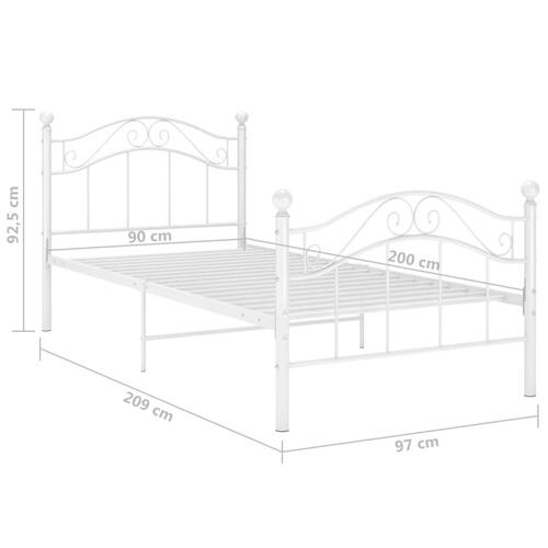 Sengestel 90x200 cm metal hvid