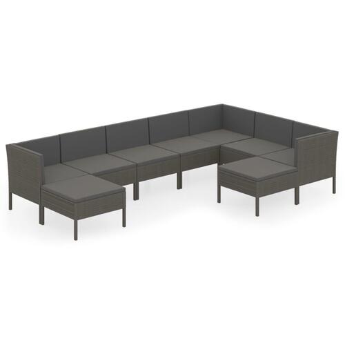 Loungesæt til haven 9 dele med hynder polyrattan grå